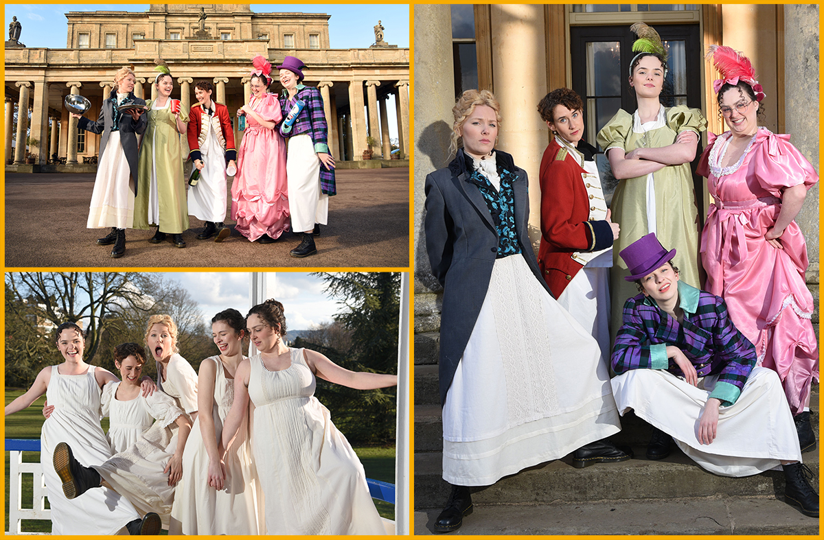 The cast of Pride and Prejudice *Sort Of pose outside Pittville Pump Room